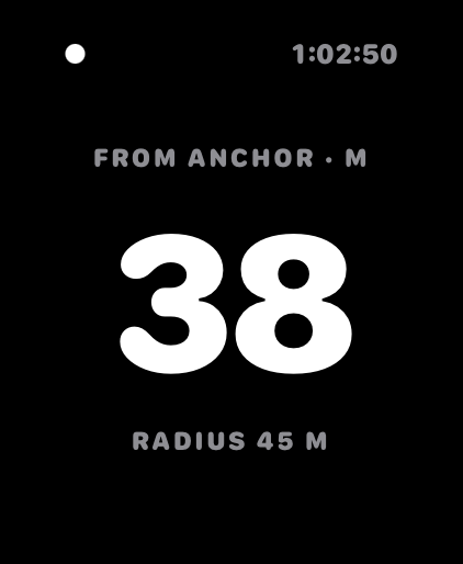 Anchor watch showing distance from anchor against the swing radius